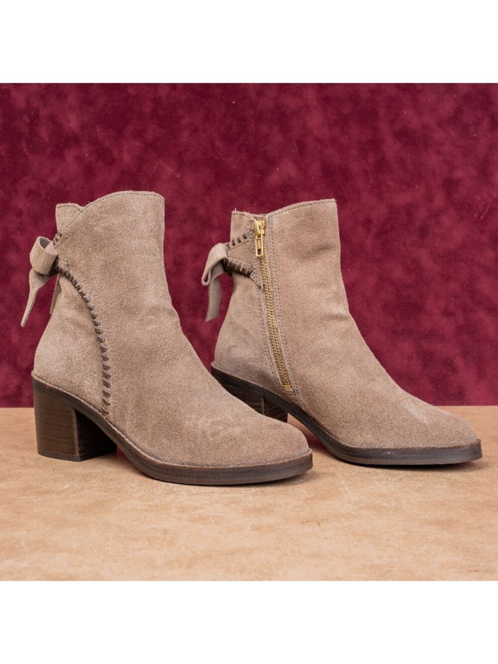 UGG Women Fraise Taupe Classic Western Boho Cottage Zip Bow Boots sz 7US EUR38